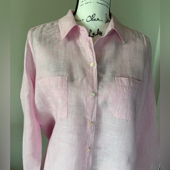 Lilly Pulitzer Women’s Sea View Linen Button Down Top in Pink, Size SMALL - EUC - Picture 3 of 17